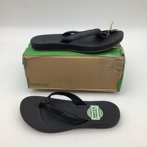 Sanuk Womens Cosmic Shores Flip Flops Sandals Black‎ Size 9 Water Friendly New